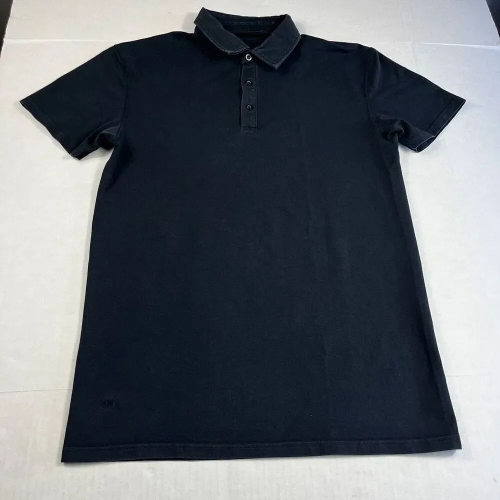 BYLT Mens Lux Golf Polo Shirt Black Short Sleeve Preppy Performance Top SMALL